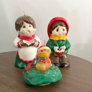 Vintage Jasco and Avon Christmas Wax Candle Figures People And Dog Set of Three